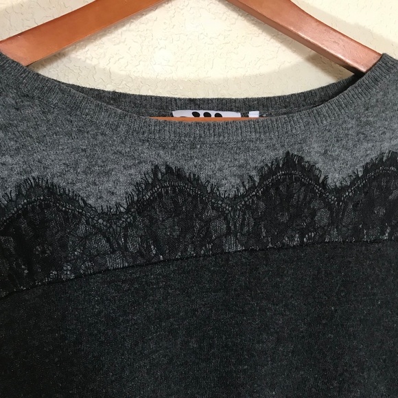 Three Dots Cashmere/Cotton/Wool Lace Trim Sweater - Picture 2 of 5